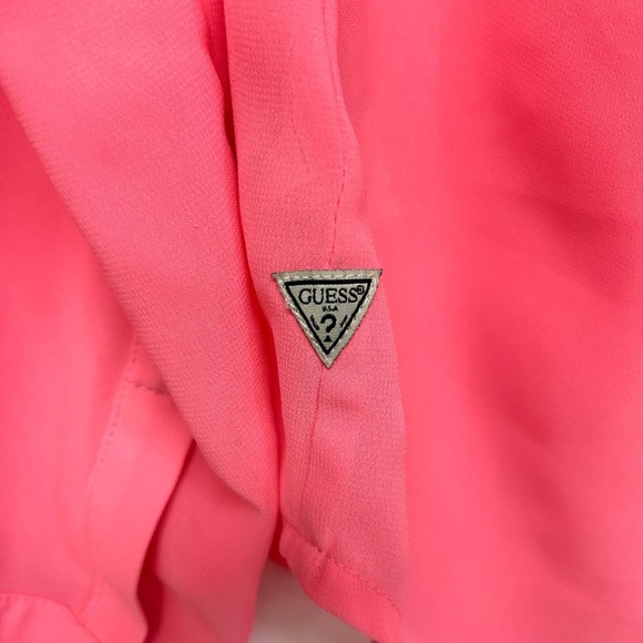 Guess Hot Pink Sheer Button Up Blouse Womens size L Large​ - Picture 7 of 7
